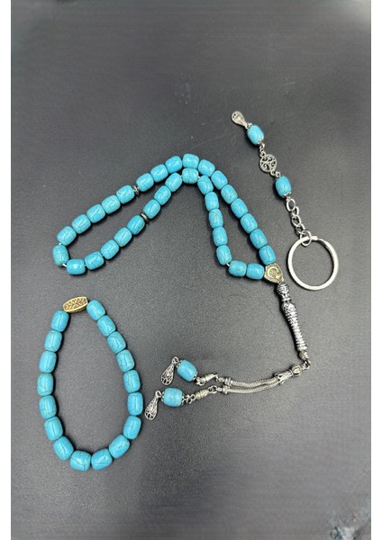 Mavi Ceyt Taşı Alpaka Püskül Tespih Anahtarlık ve Bileklik fırsatları