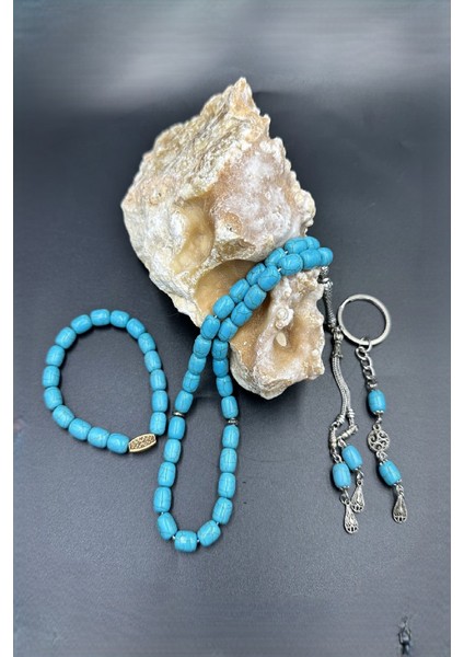 Mavi Ceyt Taşı Alpaka Püskül Tespih Anahtarlık ve Bileklik indirimleri
