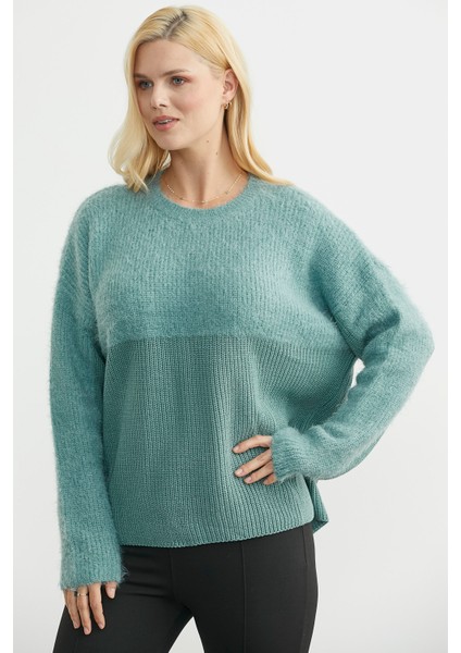 Oversize Yumuşak Dokulu Triko Kazak - Mint fırsatları