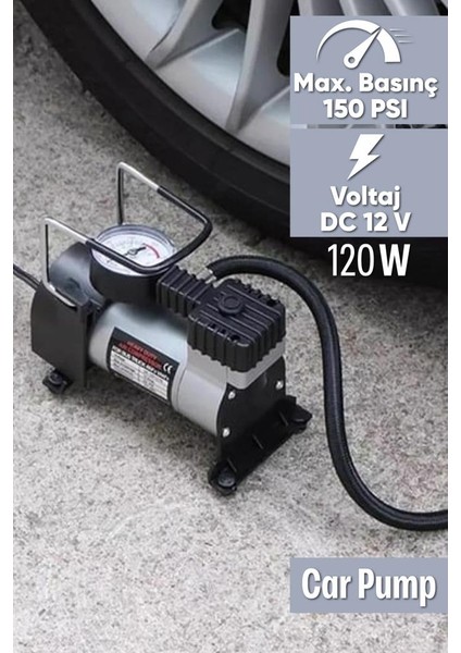 Profesyonel 150PSI Metal Oto Araç Hava Kompresörü 12V Oto Lastik Pompası Araba Bisiklet Motorsiklet