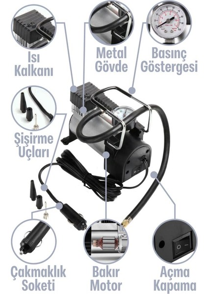 Profesyonel 150PSI Metal Oto Araç Hava Kompresörü 12V Oto Lastik Pompası Araba Bisiklet Motorsiklet fiyatları