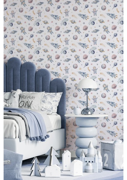 Uzay Temalı Çocuk Odası Duvar Kumaşı -Isı ve Ses Yalıtımlı fırsatları