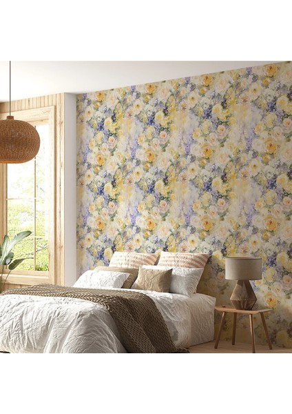 Sarı Beyaz Gül Desenli Duvar Kumaşı -Isı ve Ses Yalıtımlı fiyatları
