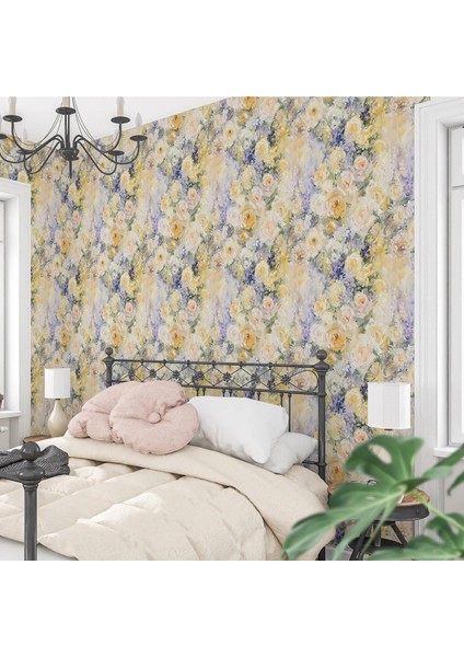 Sarı Beyaz Gül Desenli Duvar Kumaşı -Isı ve Ses Yalıtımlı modelleri
