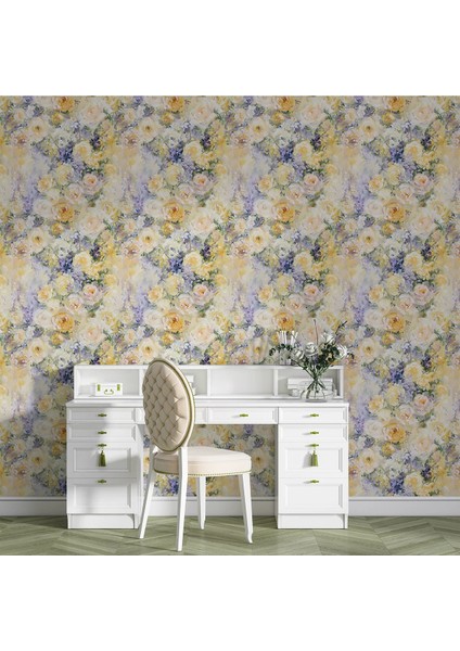 Sarı Beyaz Gül Desenli Duvar Kumaşı -Isı ve Ses Yalıtımlı fırsatları