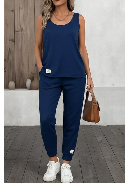 Kadın Askılı Yuvarlak Yaka Viskon Iki Iplik Bluz ve Eşofman Altı Ikili Takım