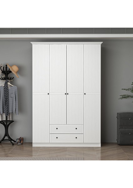 Bona Country 4 Mebran Kapaklı 2 Çekmeceli Gardırop-Beyaz
