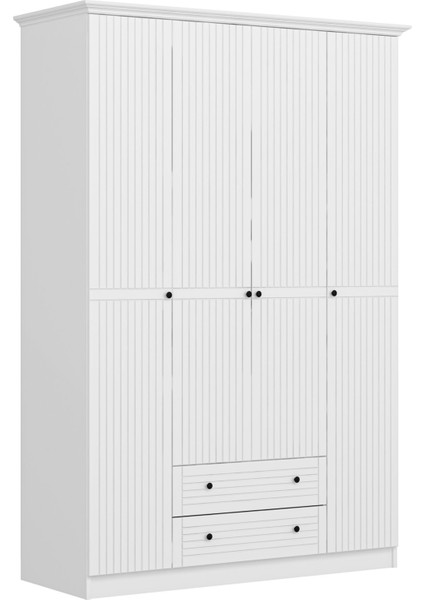 Bona Country 4 Mebran Kapaklı 2 Çekmeceli Gardırop-Beyaz