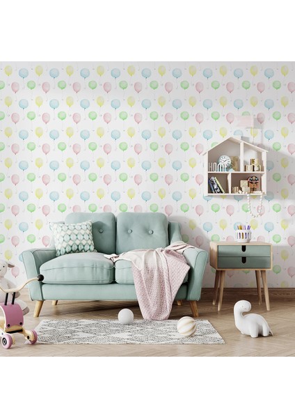 Renkli Balonlar Çocuk Odası Duvar Kumaşı -Isı ve Ses Yalıtımlı