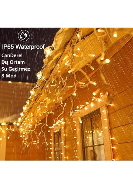 Perde LED Işık Sarı Gün Işığı 4 Metre 50X60X70 Saçak Gün Işığı 96 Ledli Saçaklı LED 8 Fonksiyonlu indirimleri