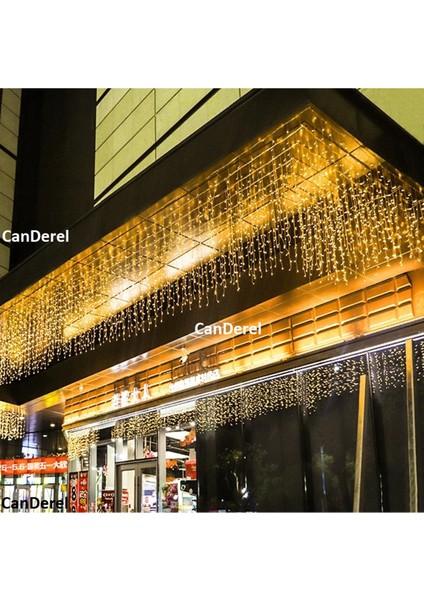 Perde LED Işık Sarı Gün Işığı 4 Metre 50X60X70 Saçak Gün Işığı 96 Ledli Saçaklı LED 8 Fonksiyonlu