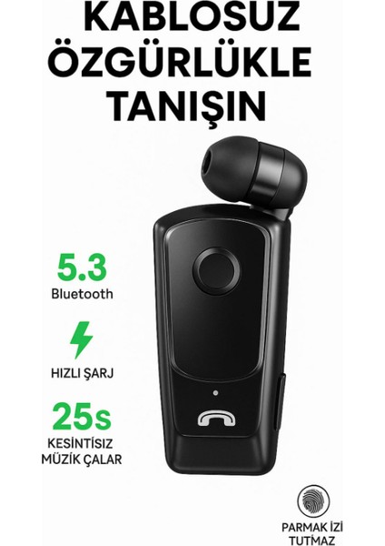 Makaralı Tekli Bluetooth Kulaklık 25 Saat Kesintisiz Müzik Görüşme Şık, Hafif ve Dayanıklı