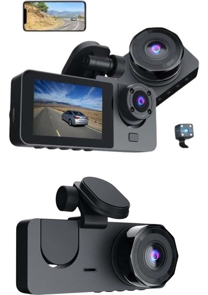 3 Kameralı 2 Inç 1080P Araç Içi Kamera Sürüş Kamerası Carplay - M879B172-N86879