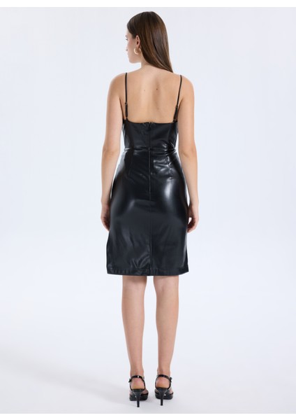 V Yaka Düz Siyah Orta Kadın Elbise Fergie Kadın Elbise fırsatları