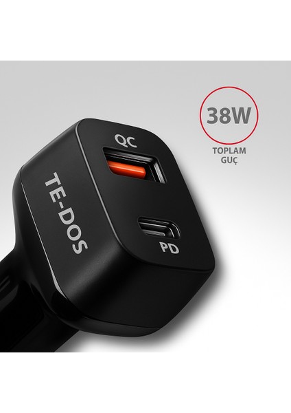 TD-CC4013 38W Çift Girişli Araç Şarj Cihazı USB + Type-C 3.1A Hızlı Şarj Akıllı Çip fiyatları