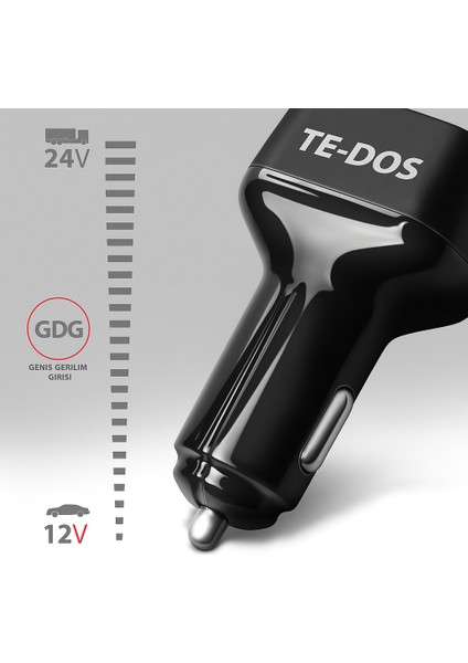TD-CC4013 38W Çift Girişli Araç Şarj Cihazı USB + Type-C 3.1A Hızlı Şarj Akıllı Çip fırsatları