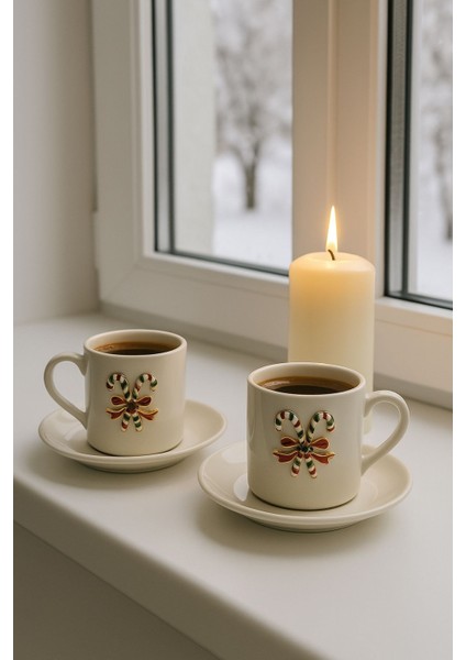 Yeni Yıl Özel 2'li Porselen Kupa Fincan Takımı | Şeker Bastonlu Fiyonk Detaylı fiyatları