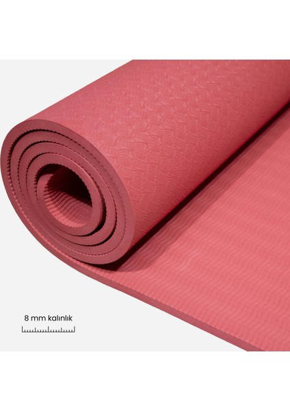 Çift Çizgi Tasarımlı Tpe Yoga Pilates Matı 8 mm Kaymaz Hafif Taşınabilir - Bordo fiyatları