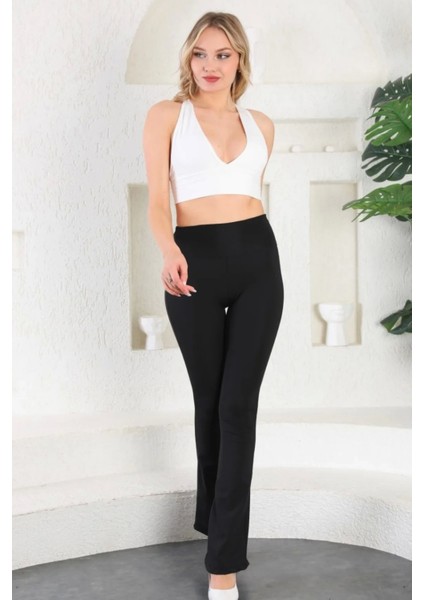 Enenstyle Fashıon Boutıque Yüksek Bel Toparlayıcı Şık Ispanyol Paça Dalgıç Kumaş Rahat Şık Günlük Tayt fırsatları