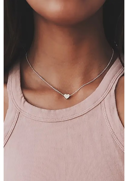 Kadın Kalp Minimal Tarz Zincir Hayalet Kolye