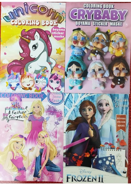 4 Adet Stickerli Boyama Kitabı (Unicorns/crybaby/frozen2/barbi) AD663312