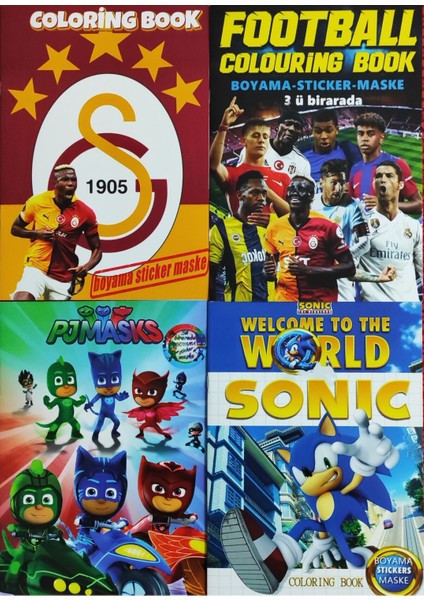 4 Adet Stickerli Boyama Kitabı (Taraftargs/futbol/sonic/pijamaske) AD555006