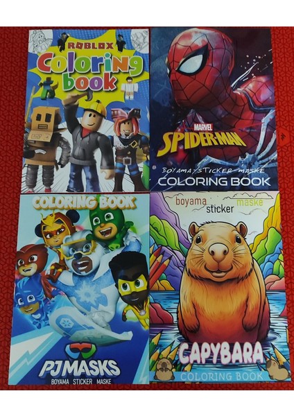 4 Adet Stickerli Boyama Kitabı (Roblox'/örümcek Ad./pijamask'/capybara Figürlü)
