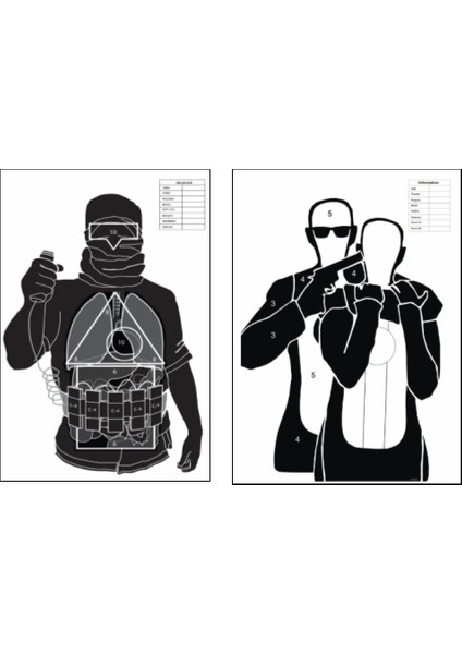 Taktik Atış Karma Paket 103-104 (20 Adet) 64X90CM (Büyük Boy) Poligon Hedef Kağıdı