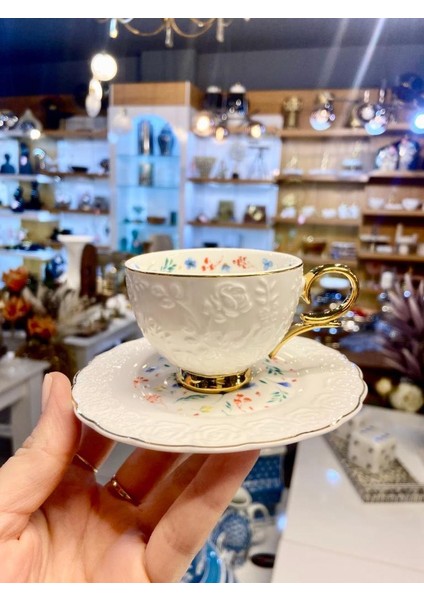 Embos Çiçekli 6 Kişilik Türk Kahvesi Fincanı