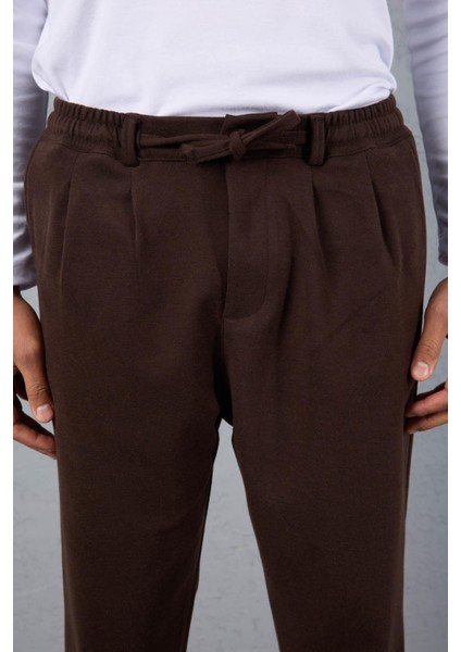 Milos Relax Fit Örme Kaşe Kumaş Fermuarlı Beli Lastikli Jogger Erkek Pantolon - Kahve fiyatları