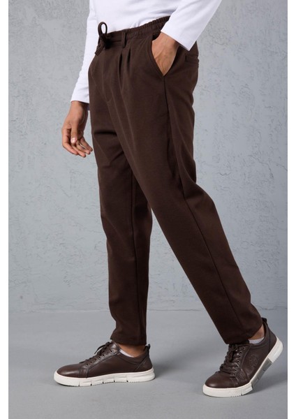 Milos Relax Fit Örme Kaşe Kumaş Fermuarlı Beli Lastikli Jogger Erkek Pantolon - Kahve fırsatları