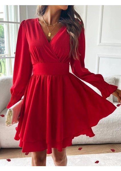 Kadın Uzun Kollu Kruvaze Yakalı Mini Sandy Elbise fiyatları