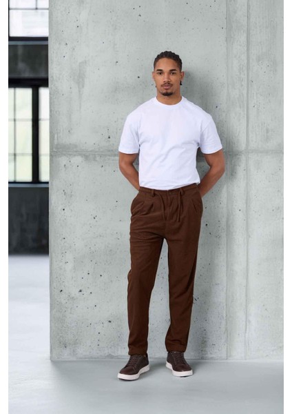 Roy Regular Fit Beli Lastikli Fitilli Kadife Kumaş Fermuarlı Jogger Erkek pantolon - Kahve modelleri