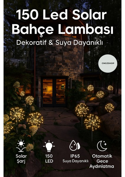 2’li 50 Tel 150 LED Solar Bahçe Lambası – Güneş Enerjili, Suya Dayanıklı, Dekoratif Esnek Tasarımlı