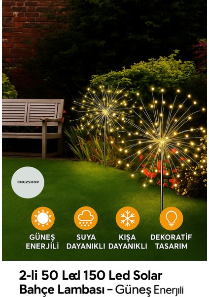 2’li 50 Tel 150 LED Solar Bahçe Lambası – Güneş Enerjili, Suya Dayanıklı, Dekoratif Esnek Tasarımlı fiyatları