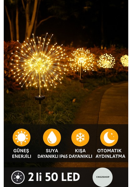 2’li 50 Tel 150 LED Solar Bahçe Lambası – Güneş Enerjili, Suya Dayanıklı, Dekoratif Esnek Tasarımlı fırsatları