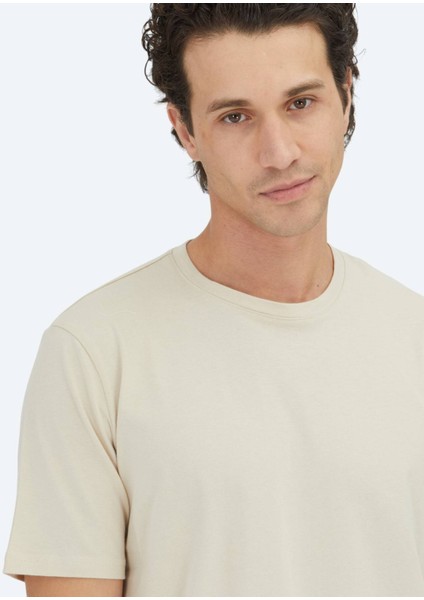 Bej Düz Bisiklet Yaka %100 Pamuk T-Shirt modelleri