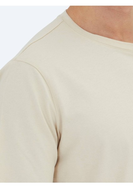 Bej Düz Bisiklet Yaka %100 Pamuk T-Shirt fırsatları