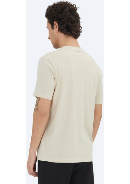 Bej Düz Bisiklet Yaka %100 Pamuk T-Shirt indirimleri