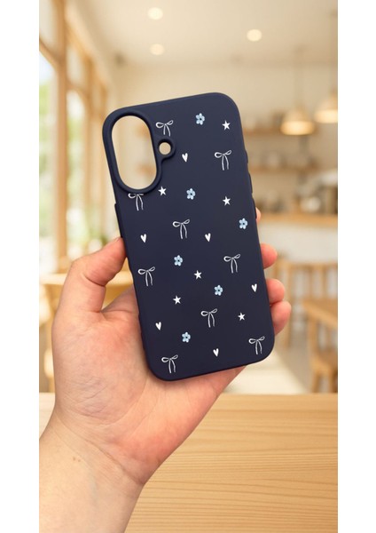 iPhone 16 Plus - Mini Fiyonk Desenli Silikon Darbe Emici Klasik Korumalı Rubber Kılıf