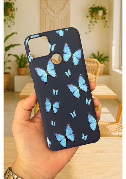 Realme C25 - Mavi Kelebek Desenli Silikon Darbe Emici Klasik Korumalı Rubber Kılıf