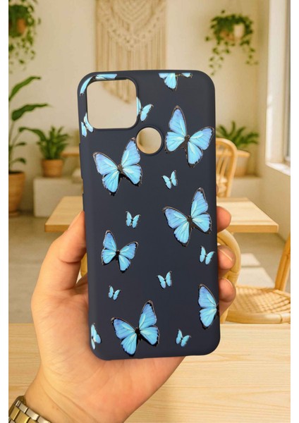 Realme C25 - Mavi Kelebek Desenli Silikon Darbe Emici Klasik Korumalı Rubber Kılıf fiyatları