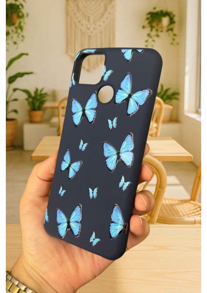 Realme C25 - Mavi Kelebek Desenli Silikon Darbe Emici Klasik Korumalı Rubber Kılıf modelleri