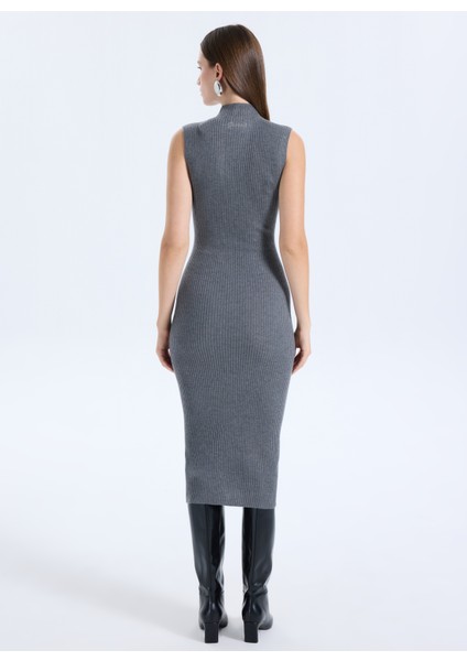 Dik Yaka Düz Antrasit Standart Kadın Elbise Julia Kadın Ipek Kaşmir Karışımlı T indirimleri