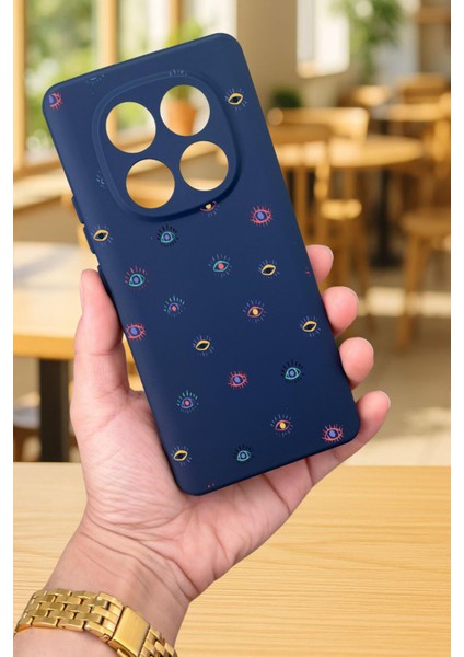 Xiaomi Redmi Note 14 PRO5G Mini Evıl Eye Desenli Silikon Darbe Emici Klasik Korumalı Rubber Kılıf