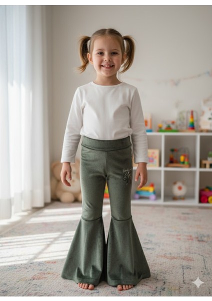 Kız Çocuk Fransız Kadife Geniş Dökümlü Ispanyol Paça Tayt Yeşil fiyatları