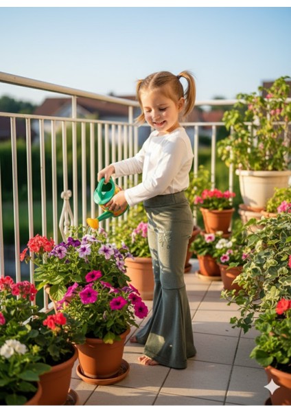 Kız Çocuk Fransız Kadife Geniş Dökümlü Ispanyol Paça Tayt Yeşil modelleri