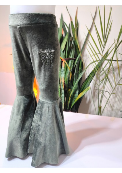 Kız Çocuk Fransız Kadife Geniş Dökümlü Ispanyol Paça Tayt Yeşil