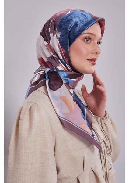 Menekşe Gül Desen Kristal Eşarp