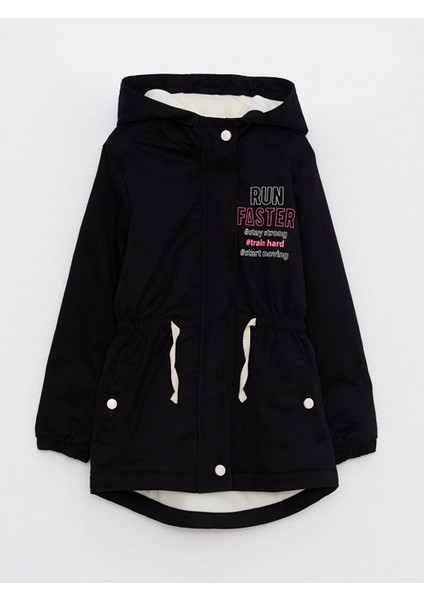 Lcw Kids Siyah Kapüşonlu Baskılı Kız Çocuk Parka